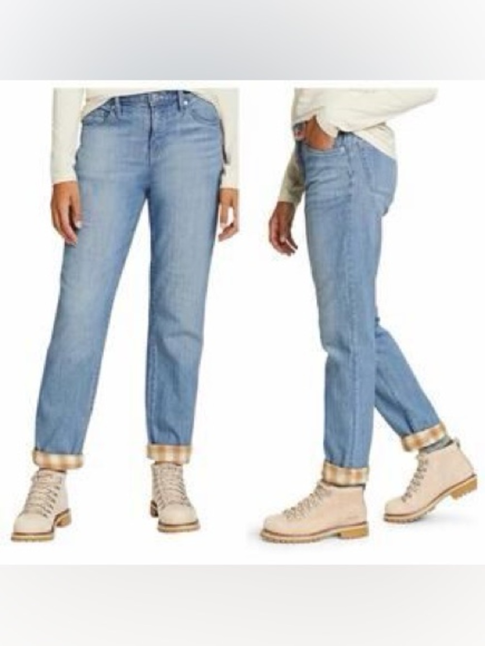 Eddie Bauer Women's Boyfriend Midrise Straight Gingham Cuff Jeans Size 2